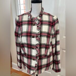 Talbots Ruffle-Trim Shetland Tartan Plaid Jacket